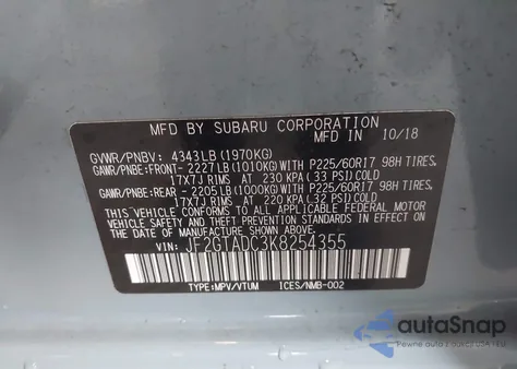 2019 Subaru Crosstrek 2.0I Premium from USA, damaged, VIN JF2GTADC3K8254355